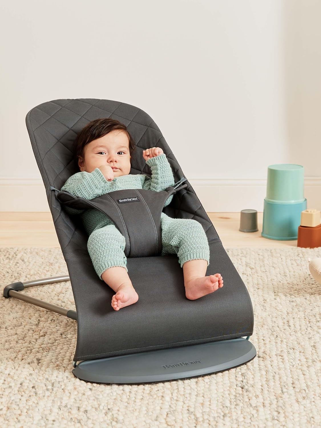 BabyBjörn Bouncer Bliss, Anthracite, Woven, Cotton Classic Quilt