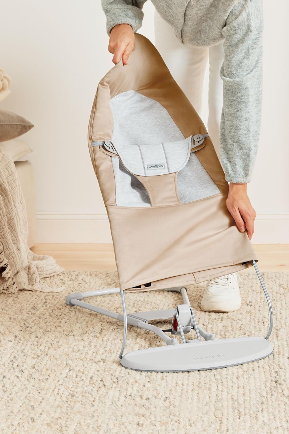 BabyBjörn Bouncer Balance Soft, Woven/Jersey, Beige /Grey , Lightweight & Portable