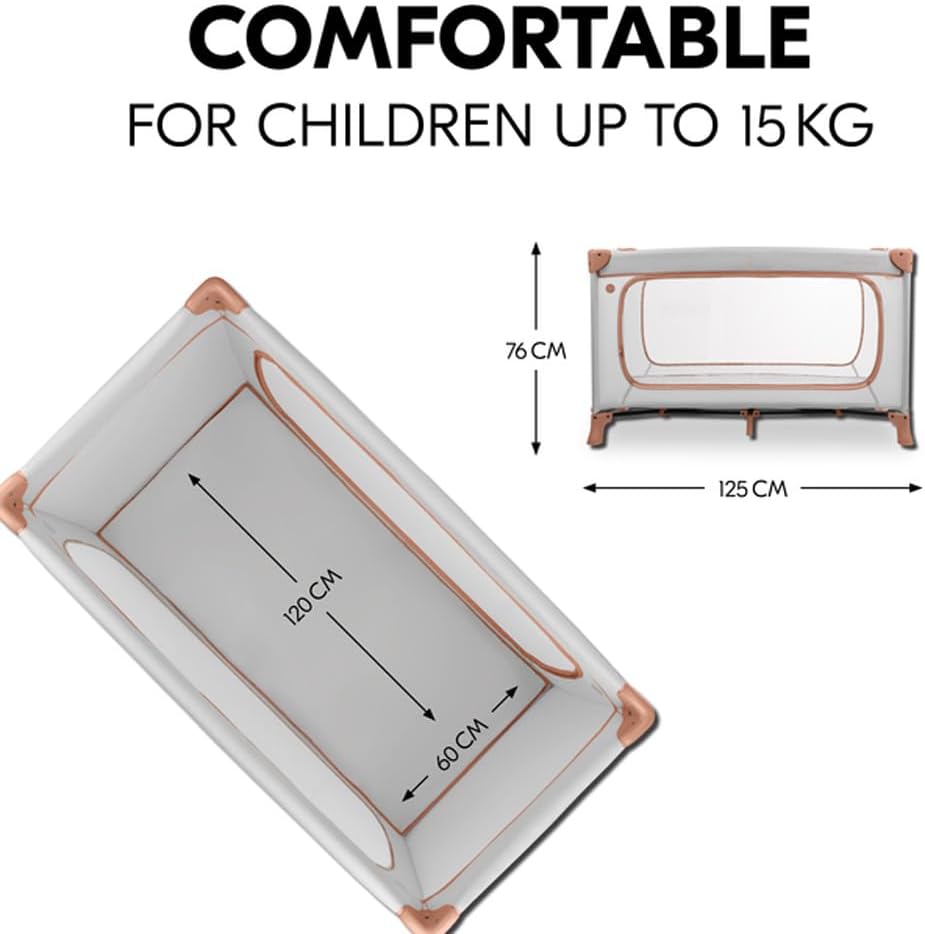Hauck Dream N Play Plus Travel Cot – Foldable Baby Cot– Dusty Cork