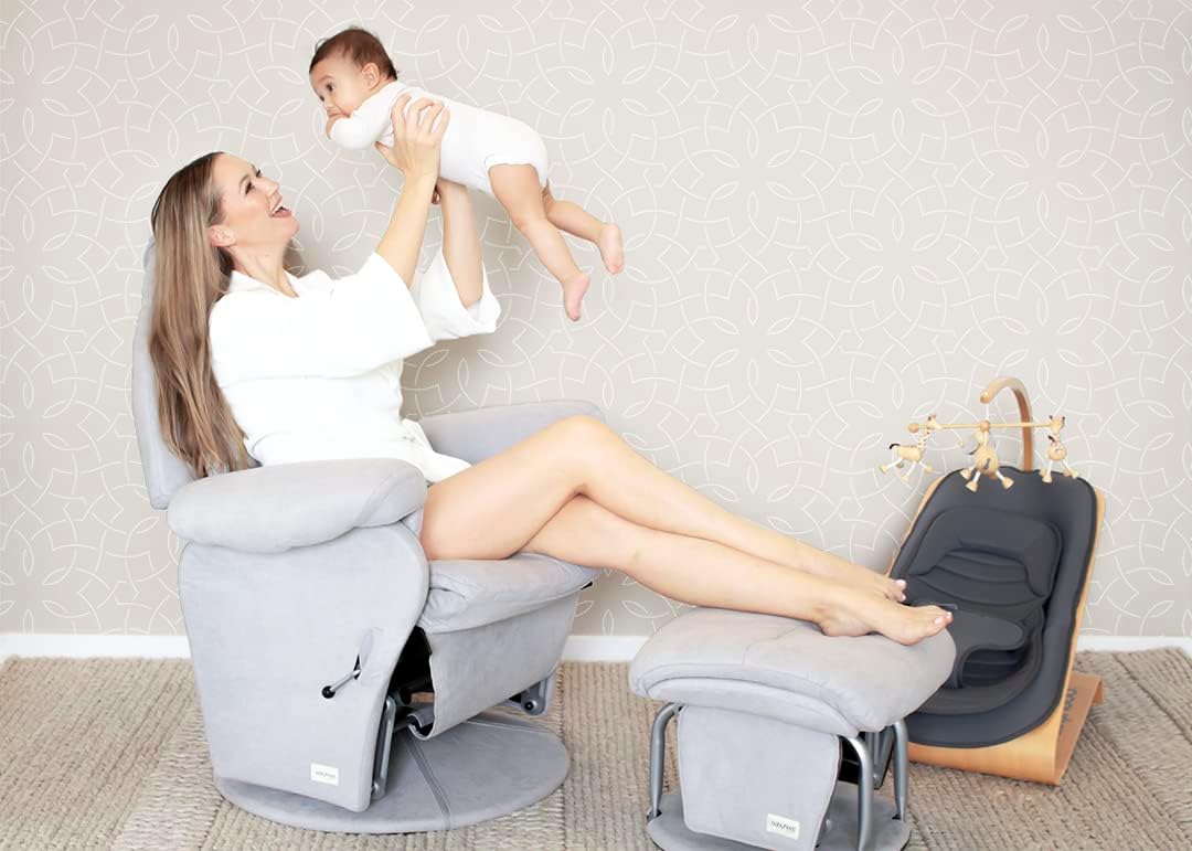 Babyhood Vogue Feeding Glider Chair & Ottoman Steel Grey Fabric