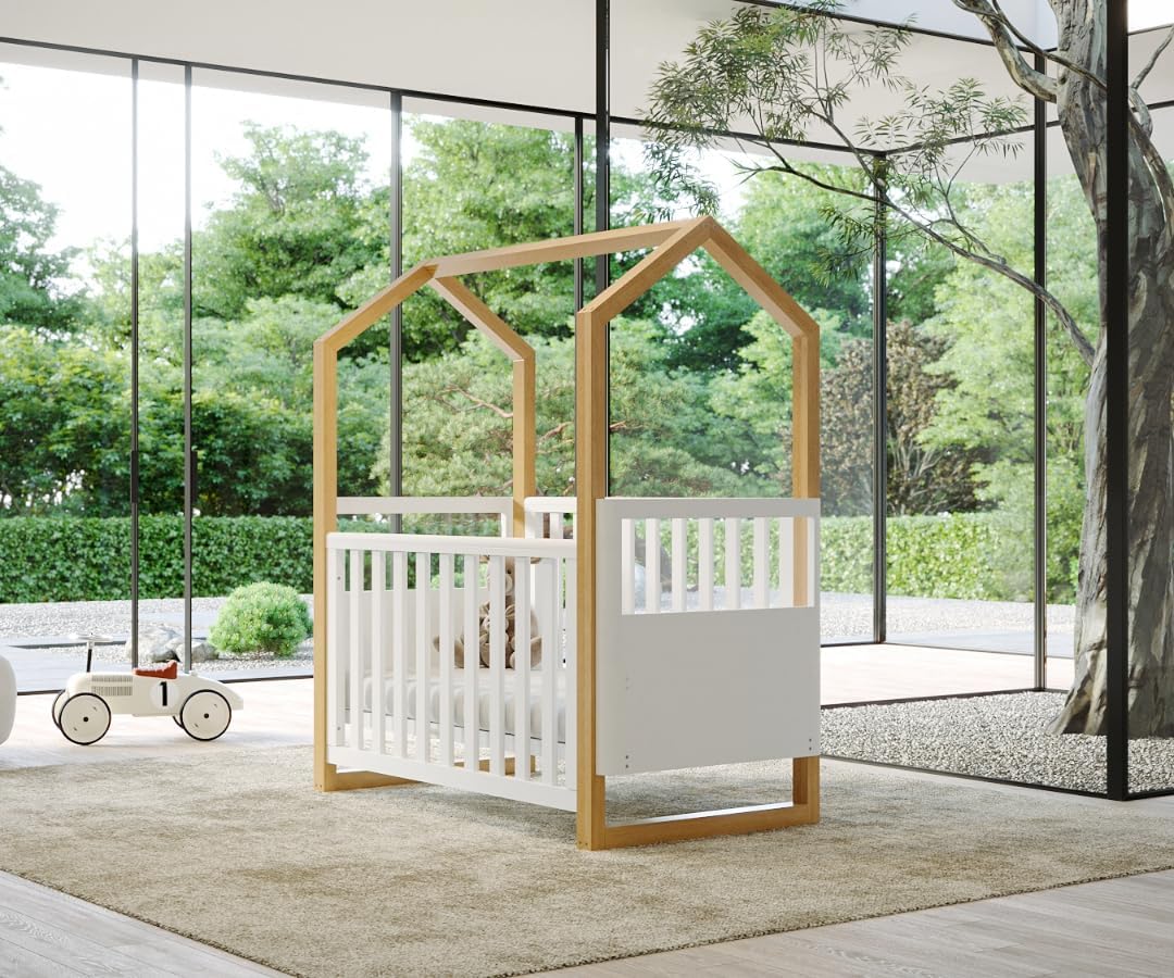 Babyhood Kaylula Mila Cot - Beech/White Grows with your child as the base levels adjust from bassinet, cot and toddler bed