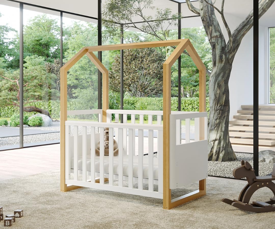 Babyhood Kaylula Mila Cot - Beech/White Grows with your child as the base levels adjust from bassinet, cot and toddler bed